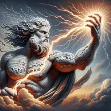 DALL·E 2024 02 22 08.58.58 Create an image of Zeus the Greek god throwing a lightning bolt where the lightning bolt itself is composed of the following words anachronistic DALL·E 2024 02 22 08.58.58 Create an image of Zeus the Greek god throwing a lightning bolt where the lightning bolt itself is composed of the following words anachronistic